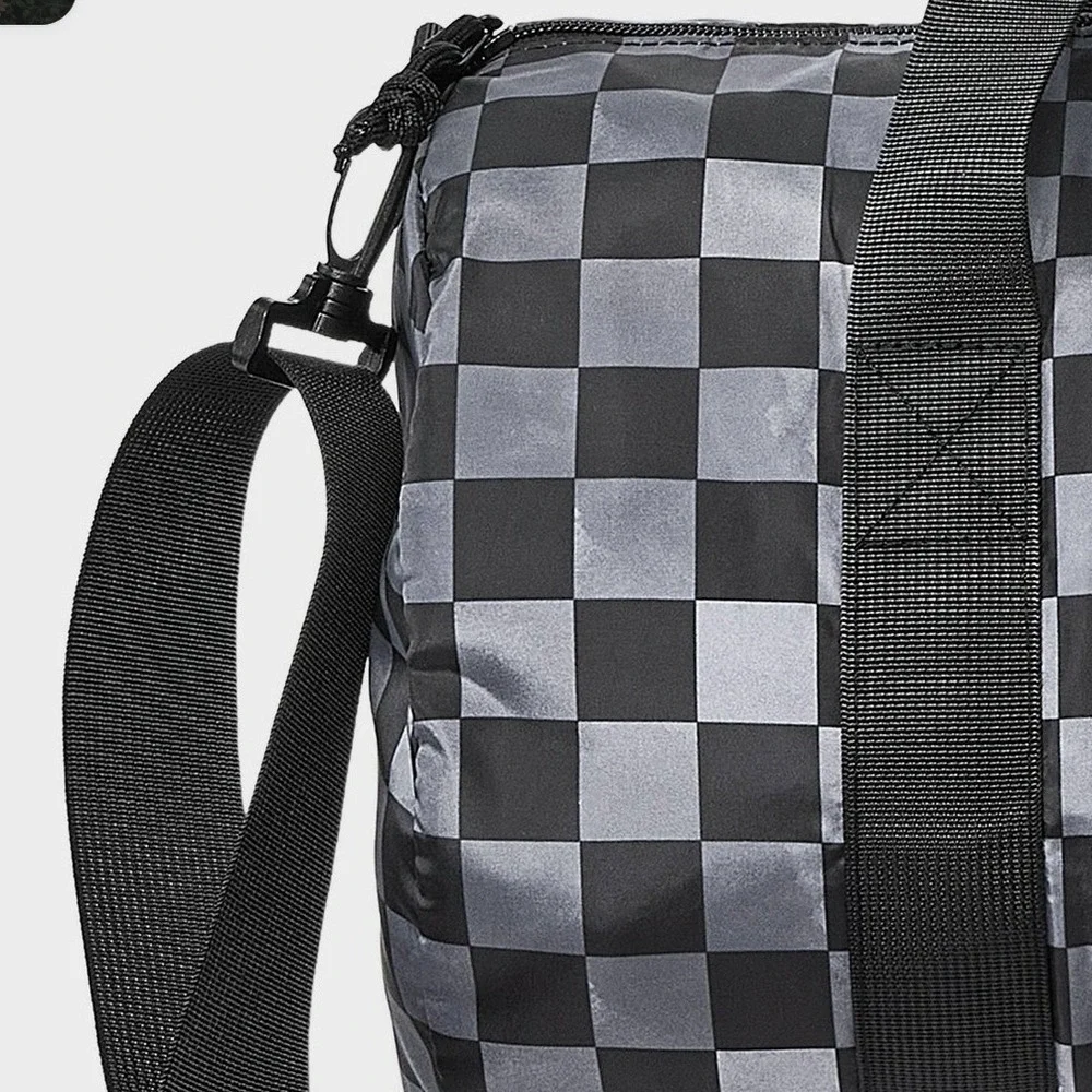 Cat & Jack Kids Checkered Duffel Bag Black Grey Barrel Sports Travel TB1001 NWT